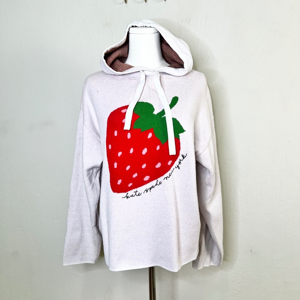 Kate Spade x Target Hoodie Strawberry Intarsia Knit Size Small Pink Pullover